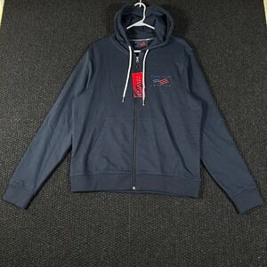 New NWT Perry Ellis America Mens Navy Full Zip Hoodie Flag‎ Logo Size L G